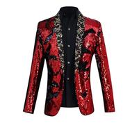 Generisch Chaqueta de traje de hombre con lentejuelas doradas brillantes Elegante moda de noche para escenario Ocasiones festivas con diseño de moda, rojo, XXL