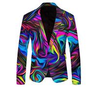 Generisch Chaqueta de traje de manga larga con purpurina para hombre, con estampado colorido, chaqueta de traje de colores neón, bailes de graduación, carnaval, disfraz, moderno, elegante, abrigo