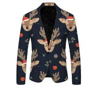 Generisch Chaqueta de traje de Navidad para hombre, diseño de copo de nieve, elegante, para ocasiones festivas, marine, 3XL