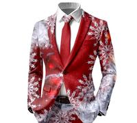 Generisch Chaqueta de traje de Navidad roja con estampado de copos de nieve y hielo para hombre, con estampado de efecto 3D, llamativo para fiestas, Style_d01 Rojo, 3XL