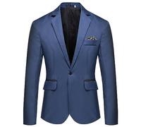 Generisch Chaqueta de traje informal de un solo color con para banquete de boda, para hombre, moderno atuendo de negocios, azul, 4XL