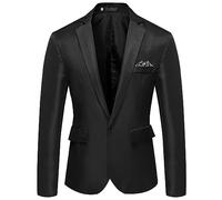 Generisch Chaqueta de traje informal de un solo color con para banquete de boda, para hombre, moderno atuendo de negocios, Negro , 3XL