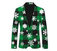 Generisch Chaqueta de traje para hombre con estampado festivo de Papá Noel, copos de nieve, elegante solapa de bolsillo y tira de botones clásica, Verde militar., XXL