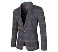 Generisch Chaqueta de traje para hombre, informal, ajustada, a cuadros, estampada, moderna, con un botón, para bodas, negocios, oficina, graduación, marine, XXL