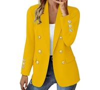 Generisch Chaqueta de traje para mujer azul, blazer deportivo de algodón, elegante blazer de doble botonadura, blazer para mujer, chaqueta ligera para trabajo, oficina, abrigo de negocios, informal