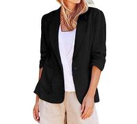 Generisch Chaqueta de verano para mujer, ligera, larga, de lino, entallada, chaqueta de verano, chaqueta de entretiempo, elegante, chaqueta de traje, chaqueta de corte regular, chaquetas blazers,