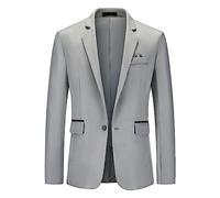 Generisch Chaqueta deportiva para hombre, chaqueta de traje, chaqueta de vestir, chaqueta de traje para boda, con un botón, corte regular, chaqueta de traje con bolsillos, chaqueta de ocio, gris, XXL