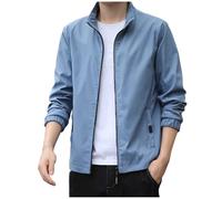 Generisch Chaqueta deportiva para hombre, fina, monocolor, con solapa, chaqueta de verano con bolsillo con cremallera, transpirable, de secado rápido, cortavientos, chaqueta informal de moda, X01 Azul