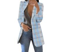 Generisch Chaqueta estampada para mujer, para otoño/invierno, cálido, a cuadros, abrigo de invierno para mujer, azul claro, M