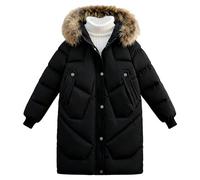 Generisch Chaqueta ligera para niñas en colores contrastantes, chaqueta de plumón con bolsillos con cremallera y capucha, 716 años de edad, sudadera para mujer sin, Negro , 130