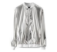 Generisch Chaqueta metálica para hombre 70S Disco Christmas Party Varsity Jacket Zip Up Chaqueta de béisbol brillante de manga larga brillante Protección solar Sudadera ligera Hip Hop Dance Camisa