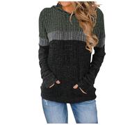 Generisch Chaqueta negra con capucha para mujer con capucha, combinación de colores sueltos e informales de capucha y manga larga, sin mangas, verde, M