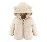 Generisch Chaqueta para bebé recién nacido, niña, niño, orejas de oso, con capucha, ropa de abrigo con cremallera, forro polar cálido, abrigo de invierno (caqui, 12-18 meses)