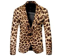 Generisch Chaqueta para hombre con estampado de leopardo Slim Fit Blazer Sakko Chaqueta de traje elegante para bodas blazer smoking fit regular fit un botón abrigo de traje para escenarios moderador