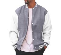 Generisch Chaqueta para hombre Varsity Slim Fit, de algodón, estilo Letterman, béisbol, bomber, chaqueta urbana, gris, M