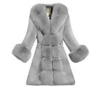 Generisch Chaqueta sintética de lujo para abrigo de longitud media cálido grueso suave pelo elegante ropa de abrigo estilo de moda, gris, M