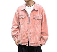 Generisch Chaqueta vaquera clásica para hombre, chaqueta vaquera, chaqueta de motorista, informal, lavada, desgastada, suelta, de manga larga, con botones y botones, práctico abrigo cómodo, Rosa., 3XL