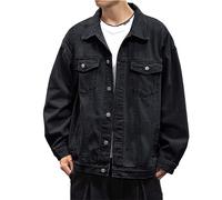 Generisch Chaqueta vaquera clásica para hombre, chaqueta vaquera, chaqueta de motorista, informal, lavada, desgastada, suelta, de manga larga, con botones y botones, práctico abrigo cómodo, Negro