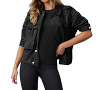 Generisch Chaqueta vaquera corta para mujer, chaqueta vaquera corta para mujer, chaqueta de entretiempo, elegante, ligera, chaqueta de primavera, oversize monocolor, con bolsillos, chaqueta vaquera