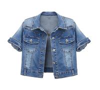 Generisch Chaqueta vaquera de manga corta para mujer, chaqueta de entretiempo, elegante, corta, de verano, ligera, deportiva, para el tiempo libre, con solapa, chaqueta corta con botones, camisa