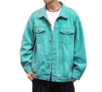 Generisch Chaqueta vaquera para hombre, con botón de solapa, chaqueta de vaquero, corte relajado, chaqueta de vaquero, monocolor, chaqueta de entretiempo, vintage, ropa de calle, chaqueta de ocio
