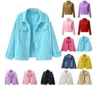 Generisch Chaqueta vaquera para mujer, chaqueta de entretiempo, chaqueta de verano ligera, chaqueta de primavera, corta, elegante, vintage, oversize, monocolor, con bolsillos, chaqueta vaquera fina