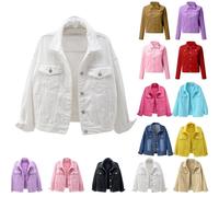 Generisch Chaqueta vaquera para mujer, chaqueta de entretiempo, chaqueta de verano ligera, chaqueta de primavera, corta, elegante, vintage, oversize, monocolor, con bolsillos, chaqueta vaquera fina