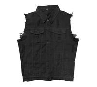 Generisch Chaqueta vaquera sin mangas para hombre, chaleco vaquero informal, chaleco vaquero rasgado, chaleco con bolsillos, chaleco de moto vintage para hombres, chaleco de motorista sin mangas