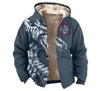 Generisch Chaqueta vikinga para hombre, mitología nórdica, chaqueta con capucha impresa, chaqueta de forro polar, cremallera completa, chaqueta de invierno forrada con forro polar, chaqueta con