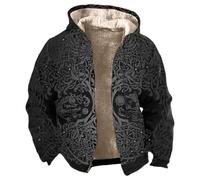 Generisch Chaqueta vikinga para hombre, mitología nórdica, chaqueta con capucha impresa, chaqueta de forro polar, cremallera completa, chaqueta de invierno forrada con forro polar, chaqueta con