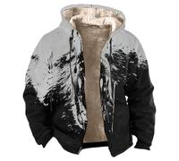 Generisch Chaqueta vikinga para hombre, mitología nórdica, chaqueta con capucha impresa, chaqueta de forro polar, cremallera completa, chaqueta de invierno forrada con forro polar, chaqueta con