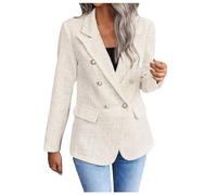 Generisch Chaquetas de tweed para mujer, chaqueta de tweed de ante a cuadros con frente abierto, chaqueta informal de manga larga para oficina, blazer con bolsillos, abrigo elegante, Wh1, L