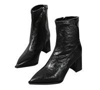 Generisch Chelsea Boots - Botas de piel para mujer, tacón alto, botas de piel con tacón de bloque, botas de equitación retro, estilo occidental, vaquero, Negro , 42 EU