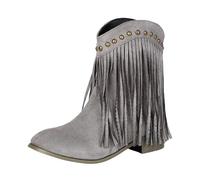 Generisch Chelsea Boots Botines de mujer con flecos Color sólido Tacón grueso Punta redonda Mujeres Casual Botas de Tobillo Plano Bottom Moda Tacón Corto Cremallera Botas, gris, 46 EU