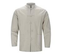 Generisch Chino para hombre Kungfu chaqueta tradicional Tangzhuang estilo trajes chaqueta artes marciales Tai Chi Wing Chun manga larga camisa uniforme Qigong Shaolin ropa de entrenamiento, beige