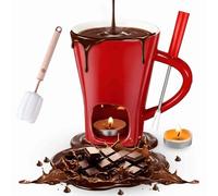 Generisch Chocolate Melting Cup, Mini Ceramic Chocolate Fondue Mug with Forks, Chocolate Fondue Mug for Dipping Treats, Gift for Birthdays, Valentine's Day (rojo)