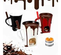 Generisch Chocolate Melting Cup, Mini Ceramic Chocolate Fondue Mug with Forks, Chocolate Fondue Mug for Dipping Treats, Gift for Birthdays, Valentine's Day (3pcs)
