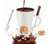 Generisch Chocolate Melting Cup, Mini Ceramic Chocolate Fondue Mug with Forks, Chocolate Fondue Mug for Dipping Treats, Gift for Birthdays, Valentine's Day (White)