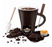 Generisch Chocolate Melting Cup, Mini Ceramic Chocolate Fondue Mug with Forks, Chocolate Fondue Mug for Dipping Treats, Gift for Birthdays, Valentine's Day (Black)