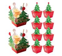 Generisch Christmas Treat Boxes Set of 10 - Paper Gift Boxes Red Green | 3D Christmas Tree Carrier Bag Basket, 6-23 cm Versatile | Ideal Storage for Snacks, Easter, Halloween, Birthdays and Holidays