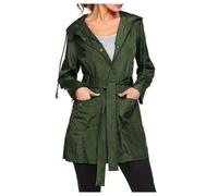 Generisch Chubasquero fino para mujer, chaqueta softshell larga, cortavientos, exterior, senderismo, impermeable, chaqueta funcional con cinturón, chaqueta deportiva para senderismo, chaqueta elegante