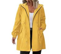 Generisch Chubasquero largo para mujer, cortavientos para mujer impermeable, chaqueta de lluvia de color liso, chaqueta de entretiempo con capucha, cortavientos, chaqueta funcional elegante casual