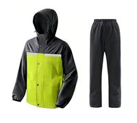 Generisch Chubasquero para hombre, bloque de color, chaqueta para bicicleta, moto, impermeable, cortavientos, chaqueta para exteriores y pantalones de lluvia transpirables, dos piezas con cierre de