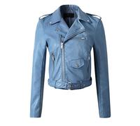 Generisch Chubasquero para mujer, chaqueta de moda The Belt Fashion piel sintética Cool Zipper decoración chaquetas estilo carrera chaqueta de motorista abrigos mujer, azul, M
