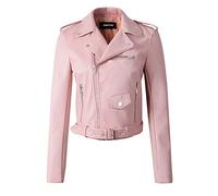 Generisch Chubasquero para mujer, chaqueta de moda The Belt Fashion piel sintética Cool Zipper decoración chaquetas estilo carrera chaqueta de motorista abrigos mujer, Rosa., XXL