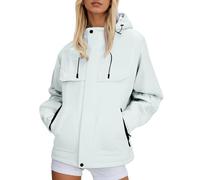 Generisch Chubasquero para mujer, ligero, oversize, chaqueta softshell, impermeable, transpirable, chaqueta de entretiempo, chaqueta funcional con capucha, chaqueta cortavientos para exteriores, S-4XL