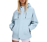 Generisch Chubasquero para mujer, ligero, oversize, chaqueta softshell, impermeable, transpirable, chaqueta de entretiempo, chaqueta funcional con capucha, chaqueta cortavientos para exteriores, S-4XL