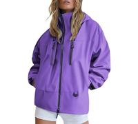 Generisch Chubasquero para mujer, resistente al agua, cortavientos, ligero, de manga larga, chaqueta de entretiempo, chaqueta funcional de un solo color, chaqueta funcional para primavera y otoño