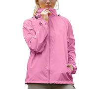 Generisch Chubasquero para mujer, resistente al agua, transpirable, cortavientos, chaqueta para exteriores, con capucha, monocolor, cremallera completa, chaqueta ligera, chaqueta cortavientos