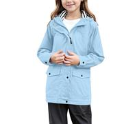Generisch Chubasquero para niñas con capucha ligero cortavientos al aire libre abrigo de juego para niños jóvenes softshell anorak a prueba de viento otoño senderismo ciclismo paseo, azul claro, 13-14